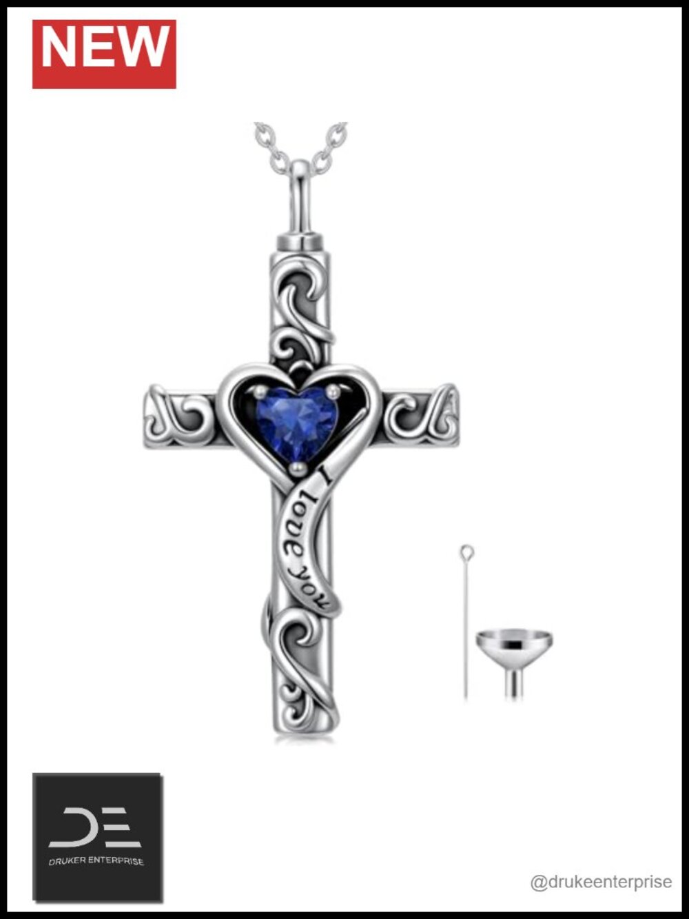 Cross Urn Necklace for Ashes Birthstone 925 Sterling Silver Memorial Keepsake